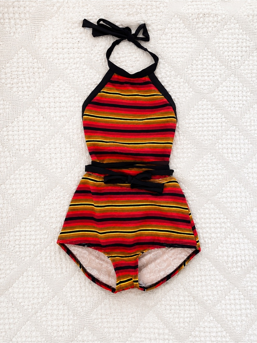 Free People Striped Halter One-Piece Swimsuit in Red, Yellow, Black